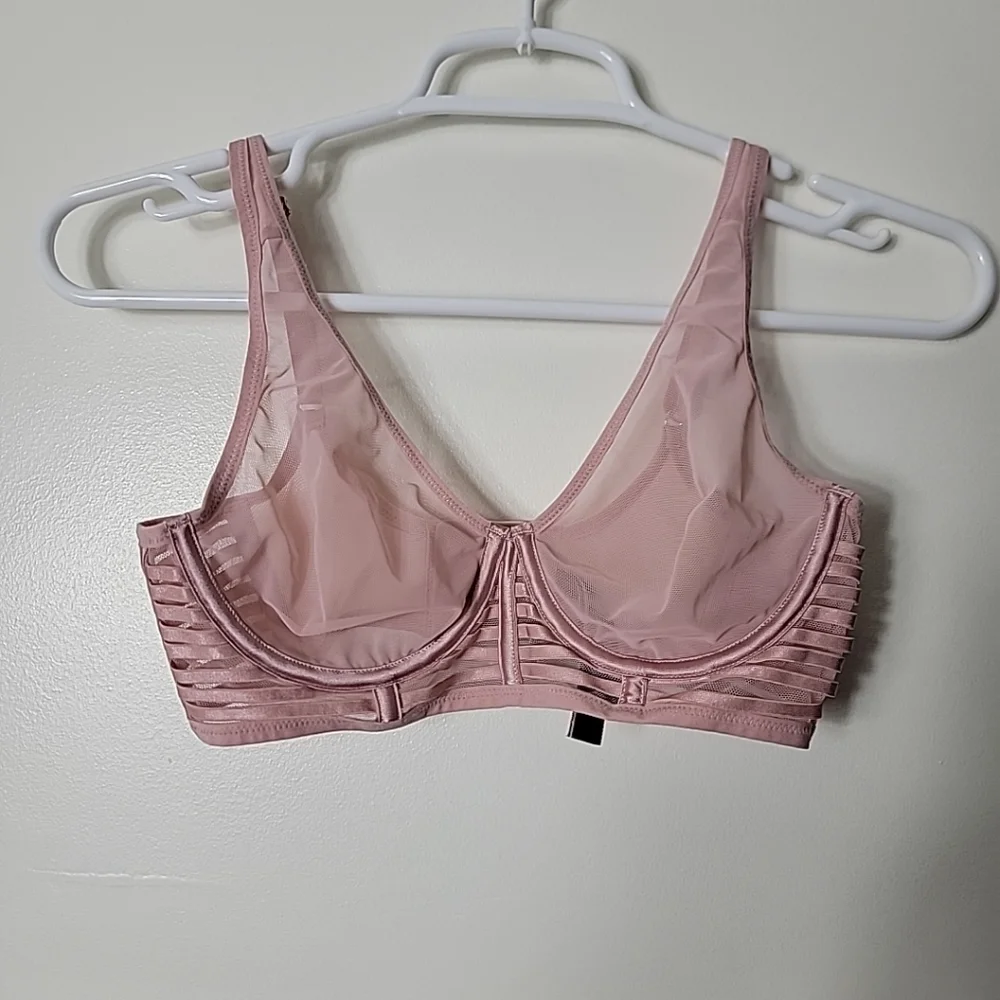 Victoria's Secret Pink Semi Sheer Underwire Unlined Plunge Bra, 32D - Picture 1 of 9